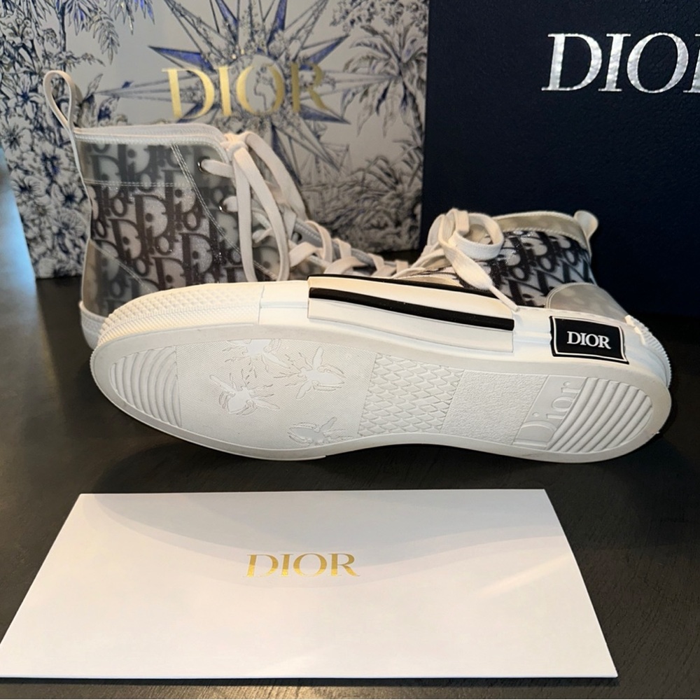 Christian Dior - B23 High-Top Sneaker - White and Black Dior Oblique Canvas - Picture 2 of 9